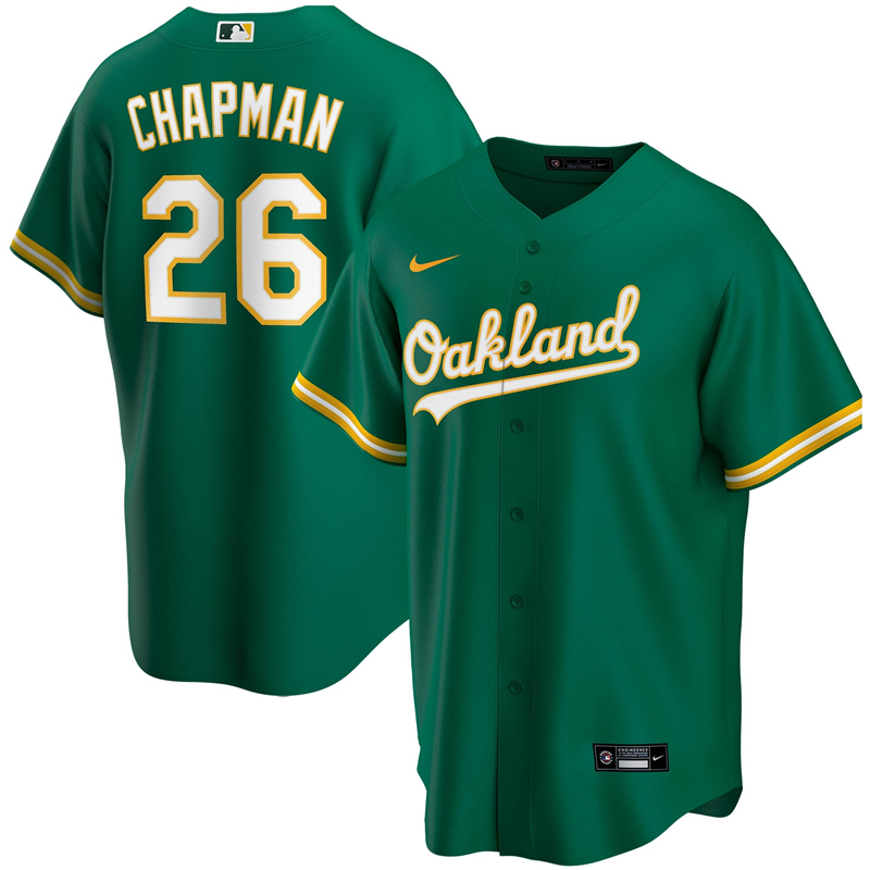 2020 MLB Men Oakland Athletics #26 Matt Chapman Nike Kelly Green Alternate 2020 Replica Player Jersey 1